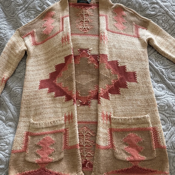 Lauren Ralph Lauren Sweaters - Lauren Ralph Lauren Tan and Pink Aztec Cardigan